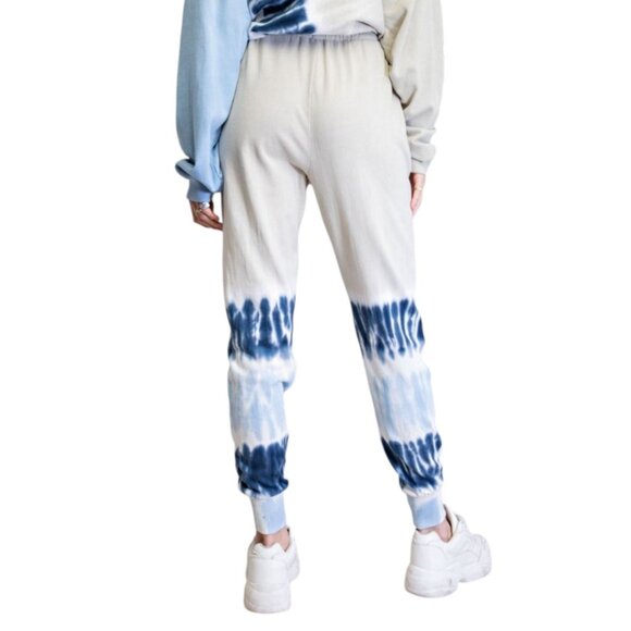 Easel TIE DYE BOTTOM TERRY KNIT JOGGER PANTS SAGE/BLUE 100% CTN Lightweight - Picture 7 of 7